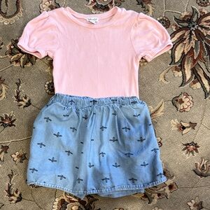 Splendid. Set Pink Ribbed Puff-Sleeve Top with Blue Bee-Print Skirt Set size 6